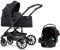 Pixini Kalani 3 in 1 Kinderwagen schwarz Premium Set inkl. Babywanne, Buggy Sportsitz, Auto-Babyschale i-Size zertifiziert – Kombikinderwagen gefedertem Gestell großem Einkaufskorb, Komfort-Fußbremse