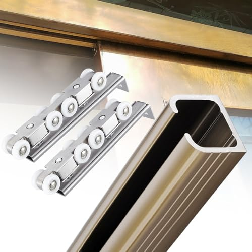 Binario per Porta Scorrevole Kit Ferramenta Per Porte Scorrevoli A Binario Singolo Per Porte Doppie, 9m 8m 7m 6m 5m 4m 3m 2m 1m, Binario Per Ringhiera Per Porta Scorrevole Dell'armadio(Champagne,10ft/