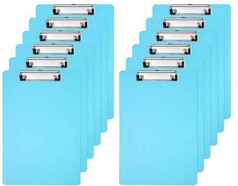 PATIKIL 12Pcs Planchettes À Pince En Plastique Format Lettre, Planchettes À Pince Suspendues Transparentes Avec Pince Métallique Plate Pour Bureau Réunion Salle De Classe, Bleu 8.8x12.4