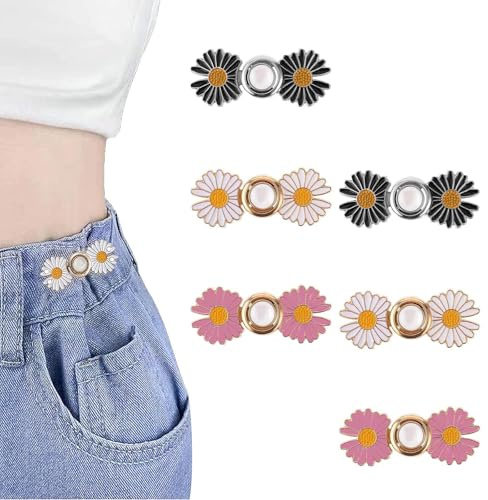 6 Stück Hosenbund Enger Machen, Hose Enger Machen Clip, Hosenknöpfen Versteller, Jeans Knöpfen Stifte, für Lockere Jeans, Daisy Blumenhosen, Bundknöpfe
