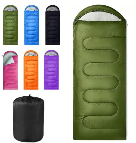 Sleeping Bag for Camping, for 3Seasons, Comfortable Adult Blanket, Small Packed Size, Ultralight Carry Bag, Soft, Thick and Warm, for Outdoor Camping, Travel, Hiking. (Green)