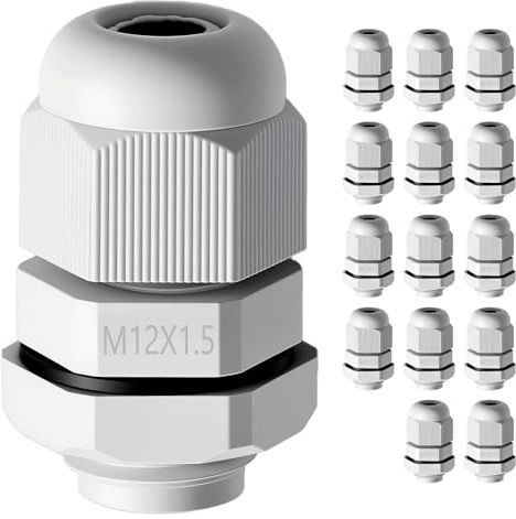 EYPINS 15 Piezas M12 Prensaestopas Eléctricos Impermeable IP68, Conectores de Cable para Cables de Ø 3-6.5mm, Pasacables Estanco con Tuerca, para Caja de Conexiones, Cuadro Eléctrico Exterior