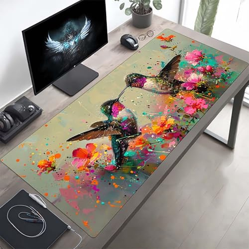 Gaming Mauspad 1600x800x3 mm Gaming Mousepad XXL Vogel Rosa Mauspad Schreibtischauflage, Genähte Kanten Mausmat, rutschfeste Gummibasis, Schreibtisch Schutz für Home Büro, Geschenke PjY9170 G-1