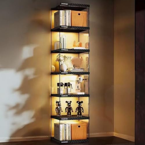 Hggdsac Sammlervitrine Vitrinenschrank, Transparent Display Ständer, mit LED, Versiegelt und Staubdicht, Leicht zu Reinigen, Für Sammlerstücke Und Actionfiguren Im, 6-ebener:L×W×H:40 * 33 * 184cm