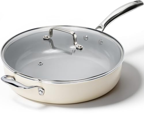 Kikcoin Nonstick Frying Pan with Lid - 12 inch Ceramic Deep Frying Pan for Cooking - 5 QT Large Saute Pan with Stay Cool Handle, Induction Ready, PFAS/PTFE/PFOA Free, All Oven/Dishwasher Safe
