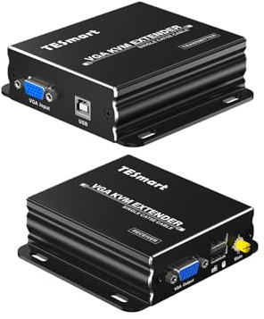 TESmart 984ft/300M VGA KVM Extensor 1920x1200@60Hz,A Través de Cat5e Cat6 Ethernet LAN/RJ45,Extender para Oficina Remota/Sala de Monitoreo/Educar/Consola Remota de Teclado y Mouse(Emisor + Receptor)