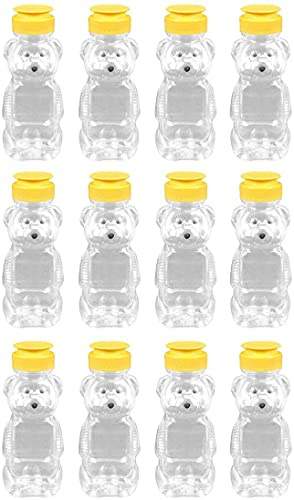 LATRAT Quetschflaschen Bärenform Squeeze Flasche Leere Plastikflasche für Honig Öl Ketchup Senf Sauce 240ml, mit Flip-Top-Deckelkappe Bevorzugen Durchscheinende Weiche 12-Teilige Flaschen