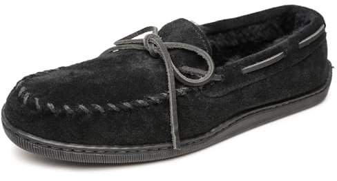 Minnetonka Herren Schaffell Hardsole Mokassin Hausschuhe, Schwarz, 41 EU