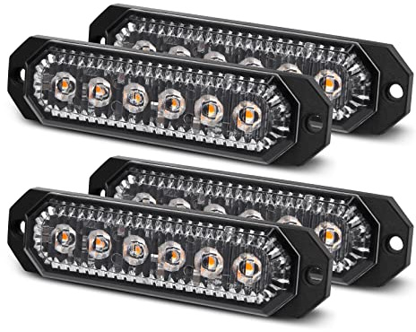 OPP ULITE 6LED Strobe Light LED Flashing Emergency Warming Light Amber Side Warming Light Beacon Hazard Strobe Light Universal for 12-24V Truck Car Vehicle van Trailer Caravan Camper (CB-01-4PCS)