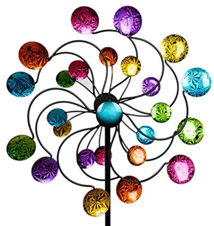 Kremers Schatzkiste Buntes Windrad Punkte für den Garten aus Metall Windspiel Windmühle 126 cm