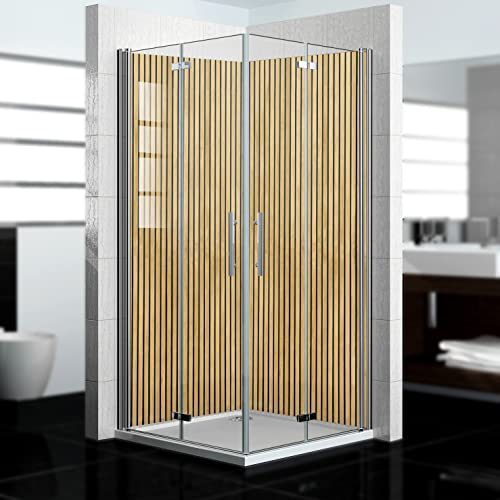 dedeco Eck-Duschrückwand wasserfest Motiv: Holz V7, UV-Lack matt, 2 x 90x200 cm, als Badrückwand zum Fliesenersatz, als Dekorwand, Wandverkleidung und Duschplatte aus Aluminium - Made in Germany