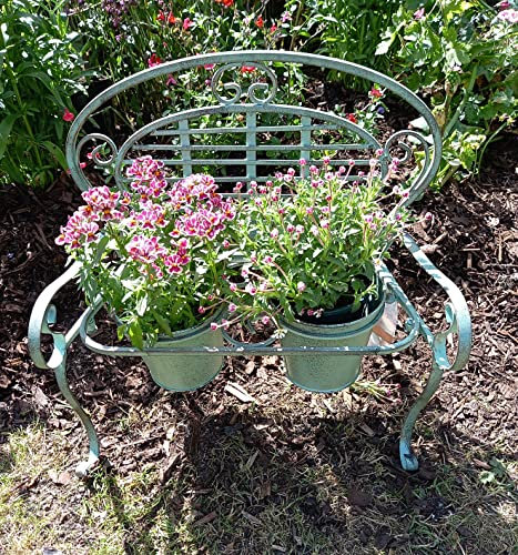 Inspirational Gifting Verdigris metal bench pot planter with two matching flower plant pots!