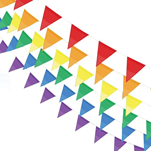 100M Wimpelkette Mehrfarbig Wimpel mit 200 Stück Dreieck Flaggen Nylon Stoff Bunting Banner für Geburtstag Hochzeit Outdoor Indoor Aktivität Party Dekoration Babyparty Weihnachten Kinder Party