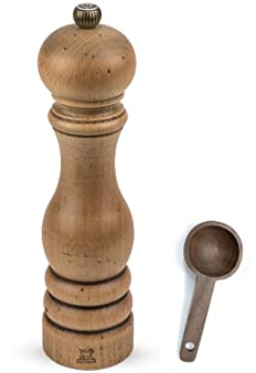 Peugeot Paris Classic Collection Antique Salt Mill Natural - With Wooden Spice Scoop (9 -Inch, Salt Mill w/ Scoop)