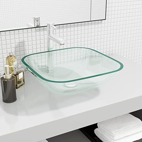 Tidyard Lavabo en Verre Lavabo de Salle de Bain, Toilette ou Salle d'eau Vasque à Poser évier de Cuisine 42x42x14 cm Transparent