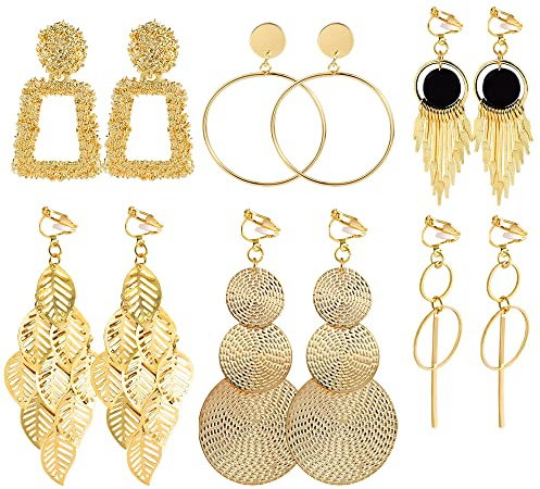 ASH'S CHOICE 6 Pairs 14K Goldpated Non Pierced Clip on Earrings for Women
