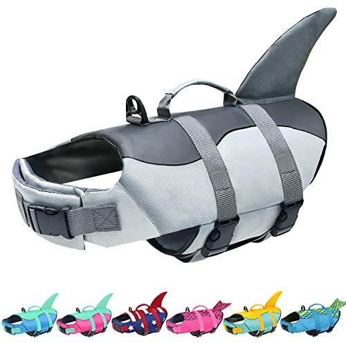 Malier Hundeschwimmweste, Ripstop-Hundeschwimmweste Verstellbarer Hundeschwimmschutz mit hohem Auftrieb, Hai-Hundeschwimmweste mit Rettungsgriff, mittelgroße und große Hunde, Schwimmbootfahren