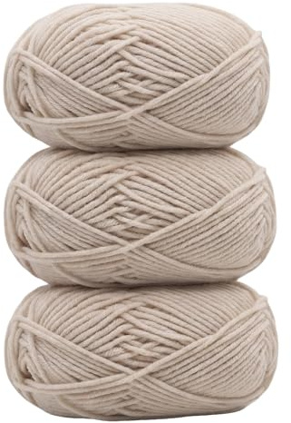 3Packs Beige Cotton Yarn Knitting Yarn Crochet Yarn Embroidery Cotton Stripes Soft Fabric Threads Bundle Cotton Craft Cord for DIY Handbag Purse Basket Handcrafts