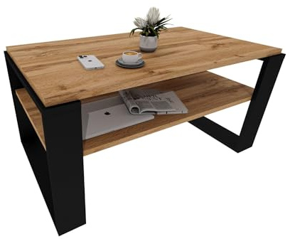 CraftPAK Wohnzimmer Tisch für Couch aus hochwertigem Holz, Stabiler & moderner Couchtisch mit zusätzlicher Ablagefläche, Model Kaja 96, Farbe Schwarz