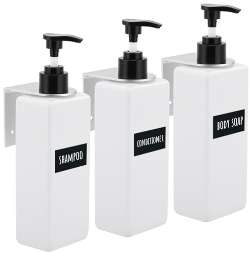 Segbeauty Shampoo Flaschen zum Befüllen, 500ml 3 Stück Seifenspender Wandbefestigung, Pumpspender mit Wasserdichten Etiketten, Seifenspender Wand für Küche und Bad (Weiß)