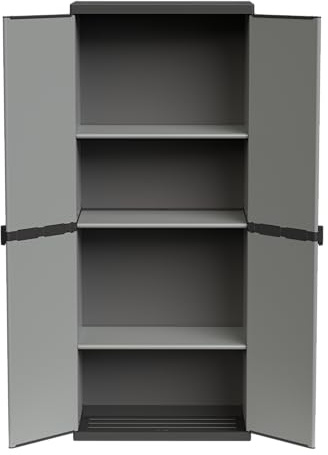 Adventa: Armadio in resina di PVC e PP, 2 Ante, 3 Ripiani, Facile da Montare, Modular System, Resistente, Adatto ad ambienti Interni ed Esterni, 68L x 40P x 165H cm, Grigio e Nero