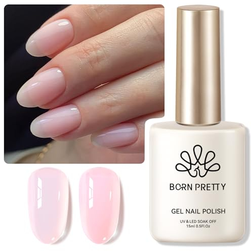 Born Pretty UV Nagellack - 15ml Jelly Rosa Gel Nagellack Transparentes Hellrosa Transluzent UV Lack Gelee Wirkung French Nails 75% Milchgelee