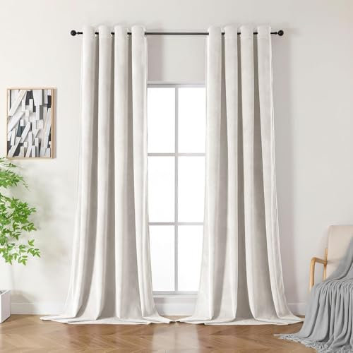 CUCRAF Samtvorhang mit Ösen 2er Set, blickdichte und lichtundurchlässige Vorhänge, H 240 x B 132cm, luxuriöse wärmeisolierende Vorhänge für Wohnzimmer und Schlafzimmer (Elfenbeinweiß)