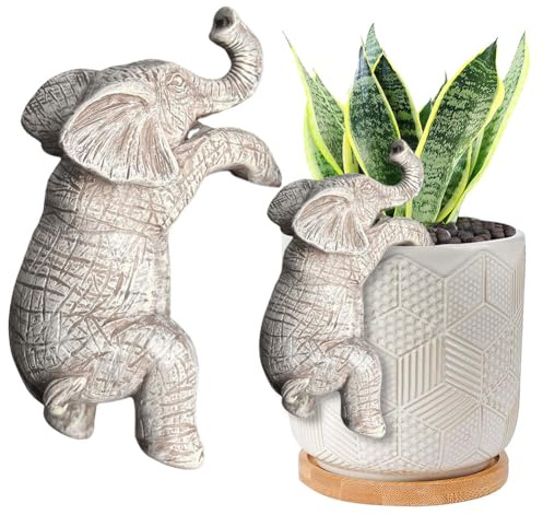 Fiorky Mignon Éléphant Grimpant Pot de Fleur Hugger Figurines Résine Suspendue Éléphant Statue Créative Éléphant Pot de Planteur Décor pour Maison Jardin Clôture Balcon Patio Pelouse Cour