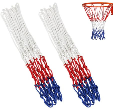 DHSBGWSX 2 Basketballnetze, 3 mm Polyester, Rot, Weiß, Blau, Basketball, Indoor/Outdoor