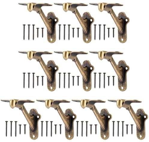 RealPlus Heavy Duty Handrail Bracket 10pcs With Screws for Stairways Staircase Railing (Antique Brass)