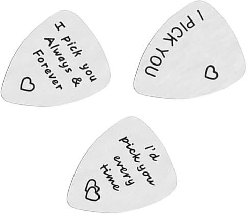Gitarrenplektren aus Edelstahl, 3 Stück Silber mit Buchstaben | Dünne Ausführung, für Gitarre Geeignet, Leicht Tragbar, Geschenk für Vater und Musiker