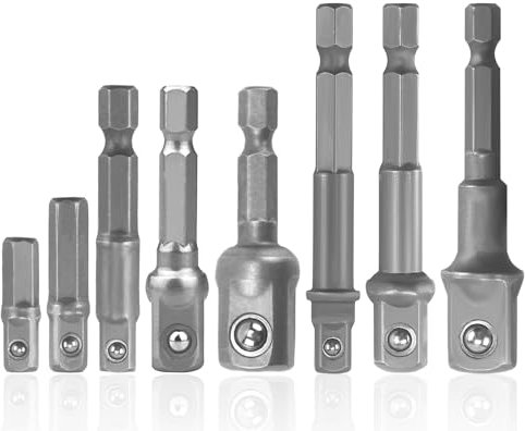 Adattatore a Bussola da 8 Pezzi, Esagonale da 1/4 A 1/4, 3/8, 1/2 per Trapani e Cacciaviti