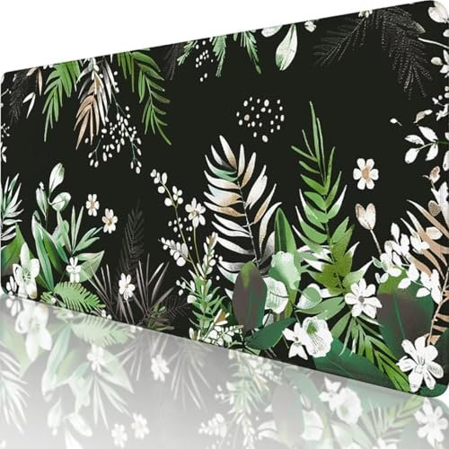 Schwarz Mauspad XXL 800 x 300, Erweiterte Groß Mousepad Blume, Wasserfest Schreibtischunterlage Vernähte Kanten Design, Mouse Pad mit rutschfeste Gummibasis für Pc Büro Deko, Geschenke für Frauen 2-O