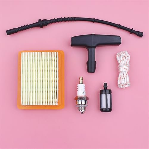 QASULER 2 Satz Luft-Kraftstoff-Filterleitungsschlauch Rasentrimmer Ersatzteil Rückstoßstarter Griff Seil Zündkerze, for STIHL, FS120 FS200 FS250 FS300 4134 141 0300 Rasenmäher-Luftfilter