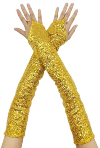 SamHeng Damen Fingerlose Pailletten Handschuhe, Extralange Opernhandschuhe Elastisch Glänzend Tanzhandschuhe Kostüm Handschuhe für Hochzeit Maskerade Party Rave Cosplay Bühnenleistung