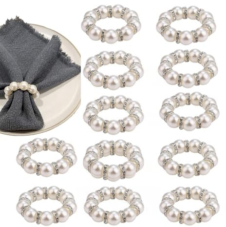 HSTWODE 6/12 pcs Serviettenringe, Serviettenring, Serviettenring Perlen Design, für Hochzeiten, Familienessen, Dinnerparty, Restaurants, Hotels (12)
