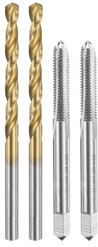 QUARKZMAN Set di 2 punte per trapano e trapano, 10-32 UNF, punte filettate dritte e 2 punte elicoidali da 4,1 mm, non rivestite/rivestito in titanio, HSS-6542