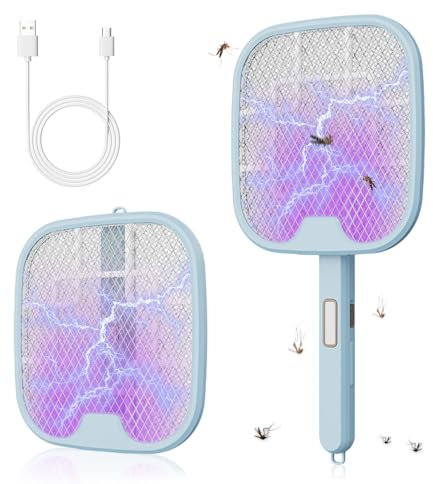 Aoreun 2 in 1 Racchetta Zanzare Elettrica, Ricaricabile 2500V Racchetta Antizanzare Ricaricabile Pieghevole Racchetta Mosche Elettrica Paletta Zanzare, Elettrico Scacciamosche da Interno ed Esterno