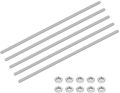 sourcing map 5Set M6-1.0x250mm Fully Threaded Rods, Threaded Rods Bar Studs with Nuts, 304 Stainless Steel Long Thread Screws Hardware for U-Bolts, Anchors, Clamps, Hangers, Silver