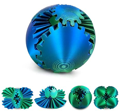 3D Printed Gear Ball Fidget Toy - Steampunk GearSphere Spinner, Durable Smooth Rotation Stress Relief Desk Gadget, Unique Birthday for Teen Boys & Adults (Blue Green)