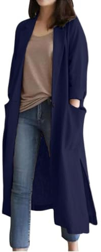 IDEALSANXUN Linen Blazer Women 2026 Spring Jackets Summer Outfits Casual Cotton Lightweight Long Blazer Cardigan Tops Beach Vacation Clothes, Navy, L