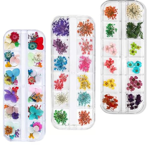 XFSRG 3 Boxen Nail Art Trockenblumen Box, Set mit getrockneten Blumen für Nail Art, Nageldekoration für DIY Nail Art Dekoration