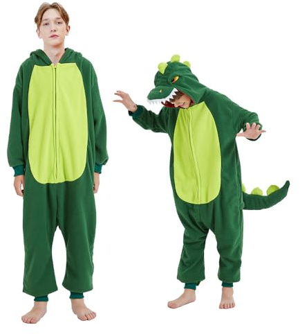 Udekit Mono de Pijama de Animales de Dibujos Animados, Dinosaurio T-Rex Pijama, Bata, Mameluco, Ropa de Dormir, Disfraz de Cosplay, Fiesta de Halloween para Niños de 9 a 12 Años