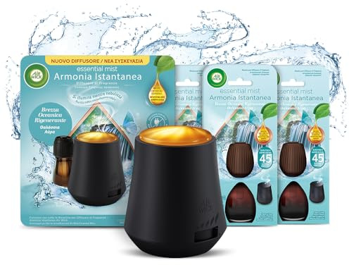 Airwick Armonia Istantanea Profumatore per Ambienti, Confezione con 1 Diffusore di Oli Essenziali e 4 Ricariche per Diffusore di Oli Essenziali alla Fragranza Brezza Oceanica