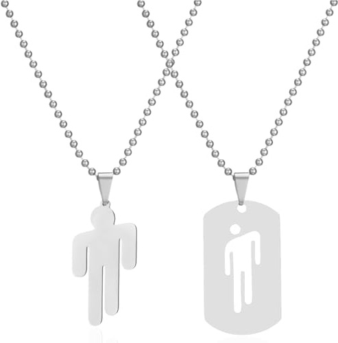 ZUWIJEQ 2 Pcs Collares Hombre de Acero Inoxidable de Plata Collar Colgante para Hombres Mujeres Parejas Collares Collar De Hip Hop Collar Simple De Moda Collar de Cadena para Hombre Accesorios De Ropa