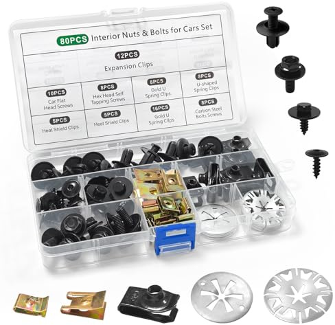 Bellanova 80 Clips à Vis pour Carrosserie Auto | Clips en Métal avec Rondelles pour Fixation, Entretien et Réparation Automobile