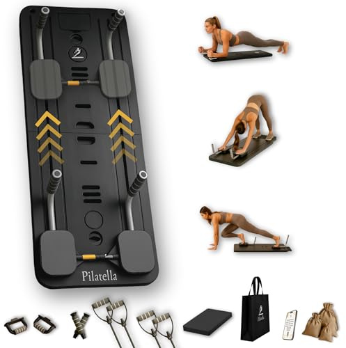 Pilatella - Tabla Pilates Multifuncional Plegable 5 en 1 | Maquina Pilates para Casa, Pilates Reformer, Mini Pilates Reformer, Pilates Board Premium Rosa + Ebook 10 Ejercicios | 2026 (Negro)