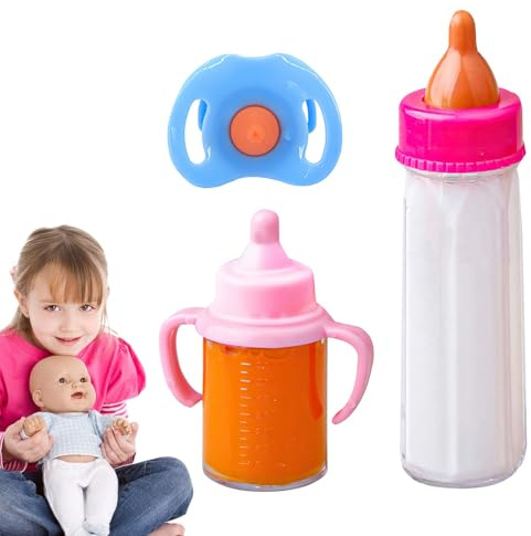 Biberones para Muñecas - Juego De Simulación con Chupete,Set De Alimentación con Botellas Mágicas De Leche Y Zumo Incluye Chupete para Niños Y Niñas 3+ Años