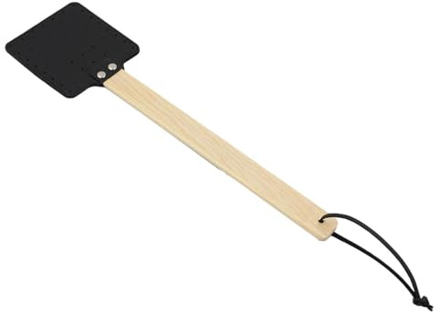 Matamoscas de cuero, matamoscas fuerte, matamoscas de mano, remo, mango largo de 17 pulgadas para uso en interiores y exteriores, diseño resistente a los golpes