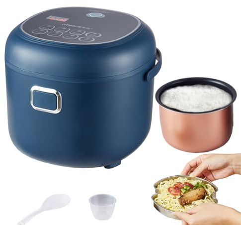 Mini-Cuiseur à Riz électrique 2L, Cuiseur à Riz Voiture/Maison, Prépare des Plats à la Vapeur, des Ragoûts ou des Soupes, Fonction Maintien au Chaud, Tasse à Mesurer et Cuillère à Riz, 200W